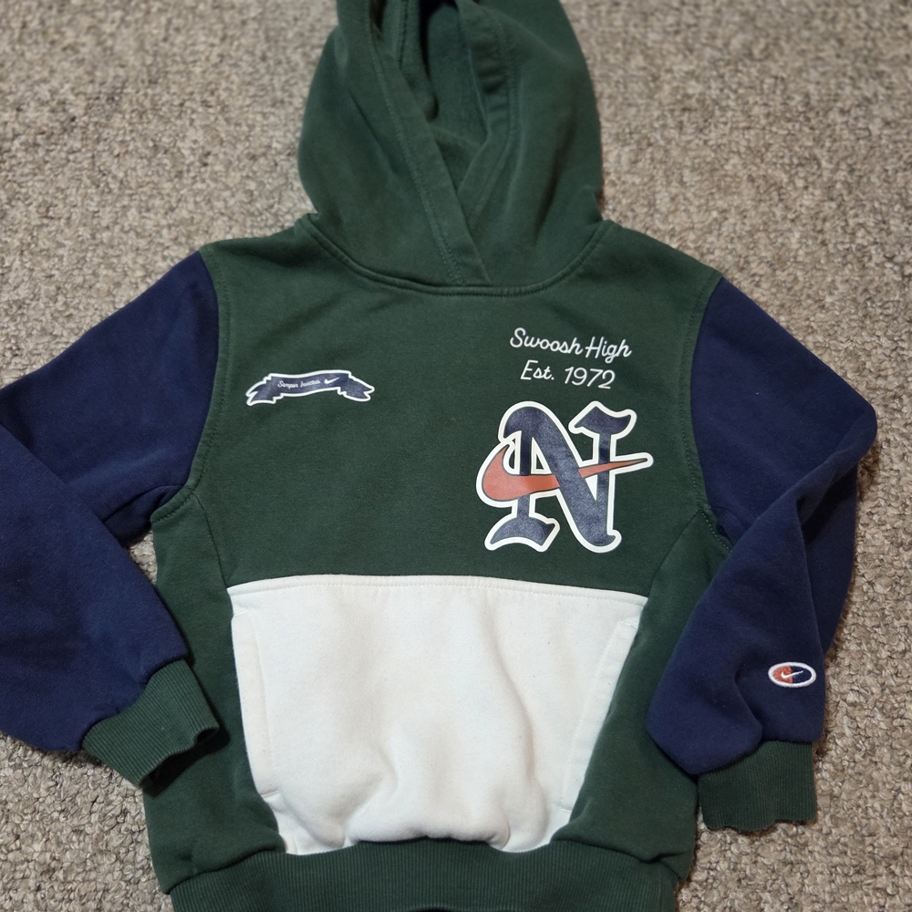 Nike NSW Varsity Club Fleece Hoodie‎ Youth Unisex Green Navy Blue Size XS